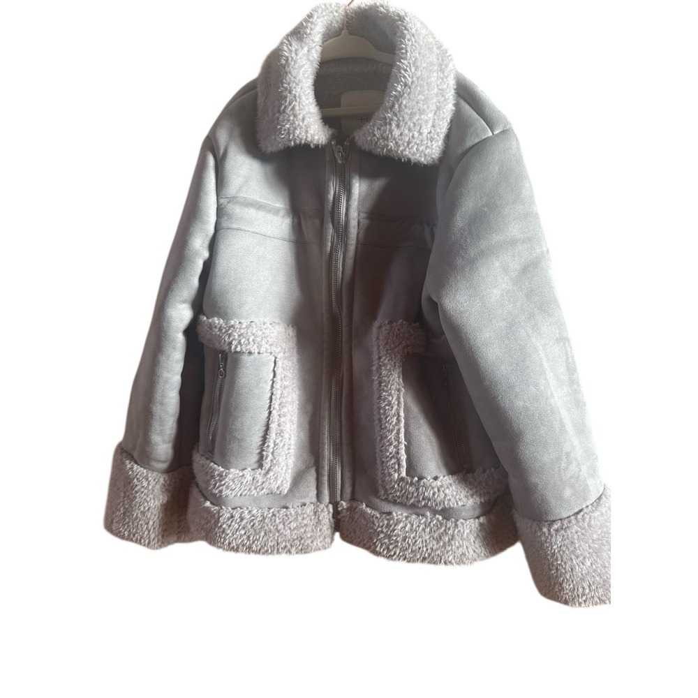 Habitual Kid Gray Faux Fur Girl's Coat Size 14 Fleece Lining Fashionable